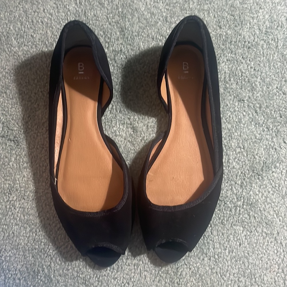 Black suede open to flats